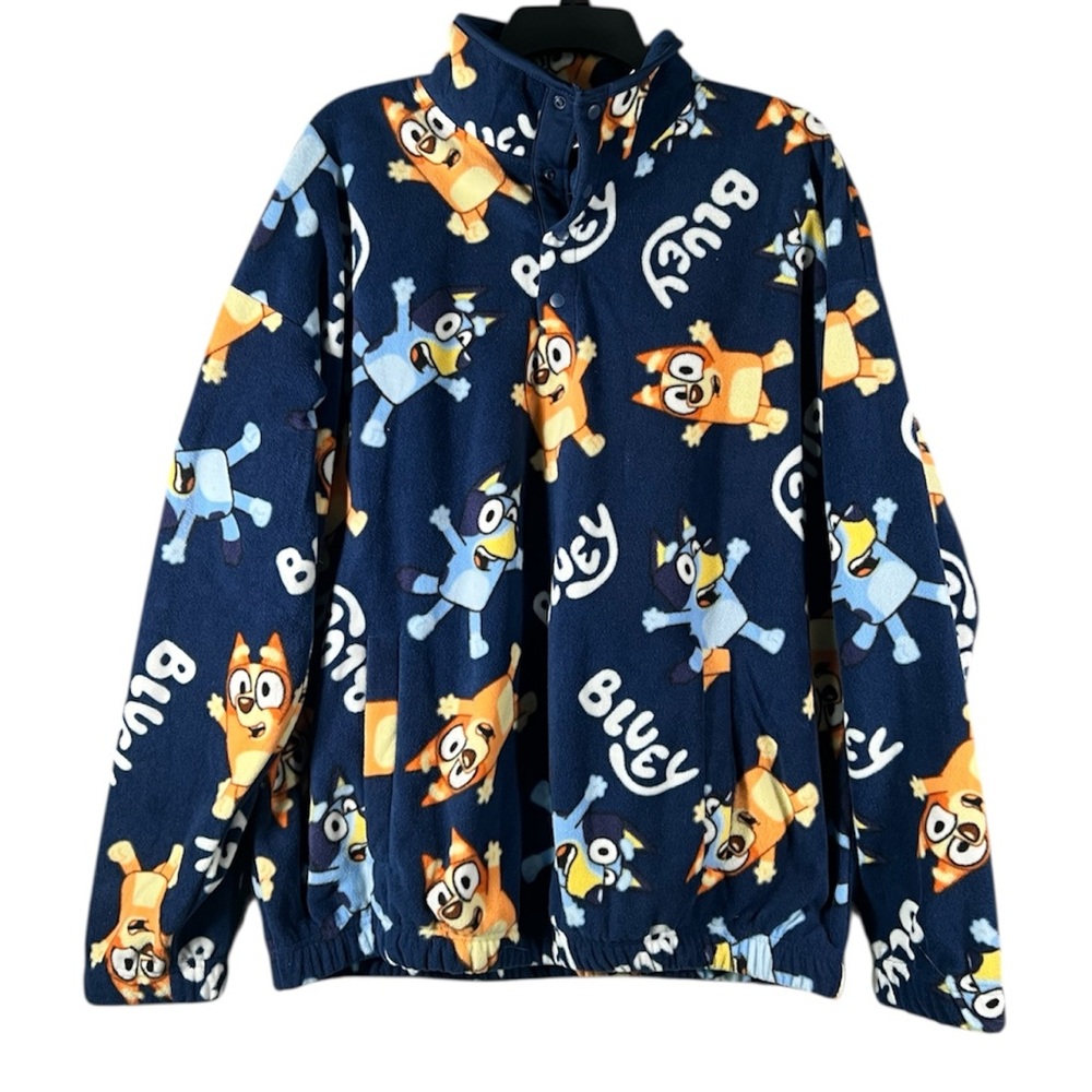 Bluey Adult T Snap Fleece Patterned Sweatshirt Cozy Warm Casual Size Medium